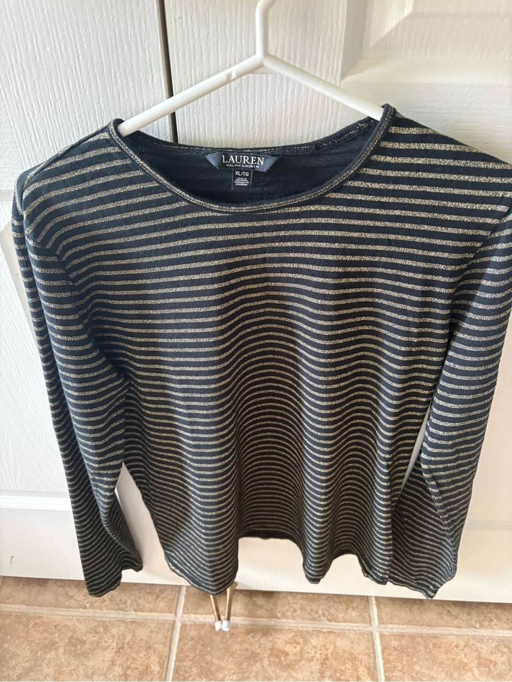 Ralph Lauren Black Crewneck top with Gold Stripes